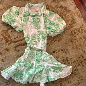 Green Floral Puff Sleeve Dress